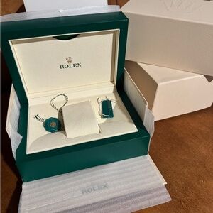 2 Rolex Green and Cream Watch Box with Tags